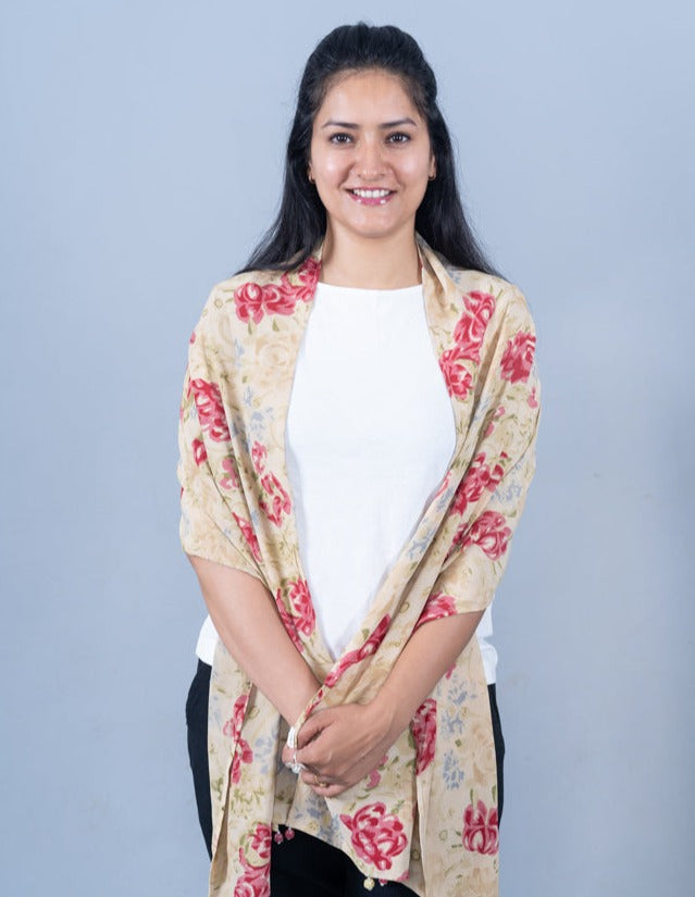 OMVAI Watercolor Rose Chiffon Stole - Multi
