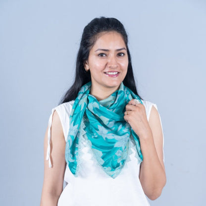 OMVAI Ivy Flower Crepe Silk Scarf -  Teal