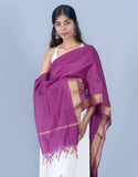 OMVAI Golden Border Chanderi Silk Dupatta - Plum