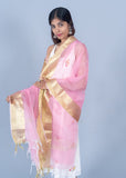 OMVAI Paisley Border Chanderi Silk Dupatta - Pretty Pink