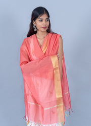 OMVAI Golden Border Chanderi Silk Dupatta - Coral