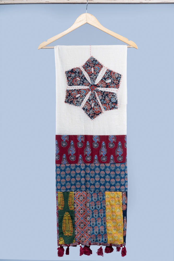OMVAI Pushp Bahaar Hastkala Dupatta with applique and Hand-work - Maroon Multi