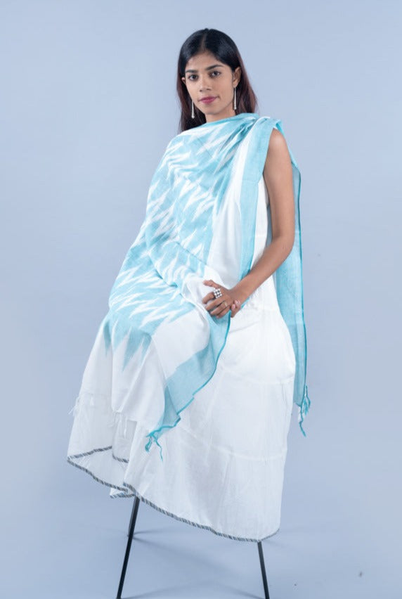 OMVAI The IKAT Dupatta with Tassels  - Prismatic Teal