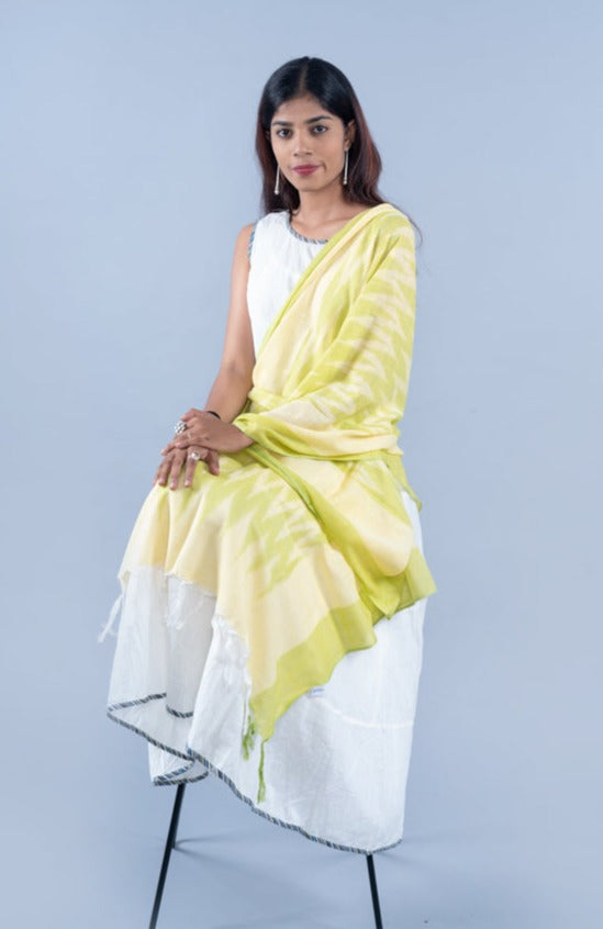 OMVAI The IKAT Dupatta with Tassels  - Citrus Yellow