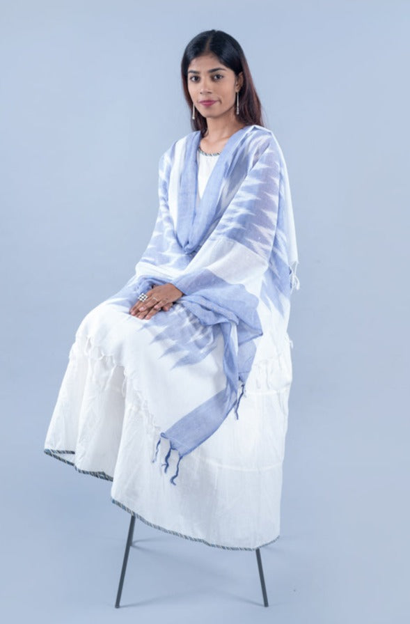 OMVAI The IKAT Dupatta with Tassels  - Ocean Blue