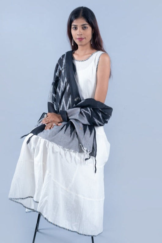 OMVAI The IKAT Dupatta with Tassels  - Midnight Black
