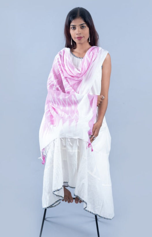OMVAI The IKAT Dupatta with Tassels  - Mischief Pink
