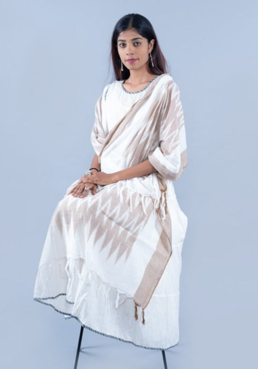 OMVAI The IKAT Dupatta with Tassels  - Caramel Brown