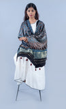 OMVAI Bel Sundari Hand Block Printed Premium Modal Stole with Zari Border - Navy