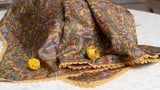 OMVAI Royal Floral Print Silk Stole-  Mustard Yellow