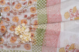 OMVAI Ornamental Sun Flower Buta Hand Block Printed Kota Doria Checks Stole / Dupatta - White Yellow