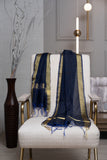 OMVAI Golden Border Chanderi Silk Dupatta - Navy
