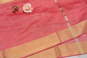 OMVAI Golden Border Chanderi Silk Dupatta - Coral