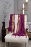 OMVAI Golden Border Chanderi Silk Dupatta - Plum