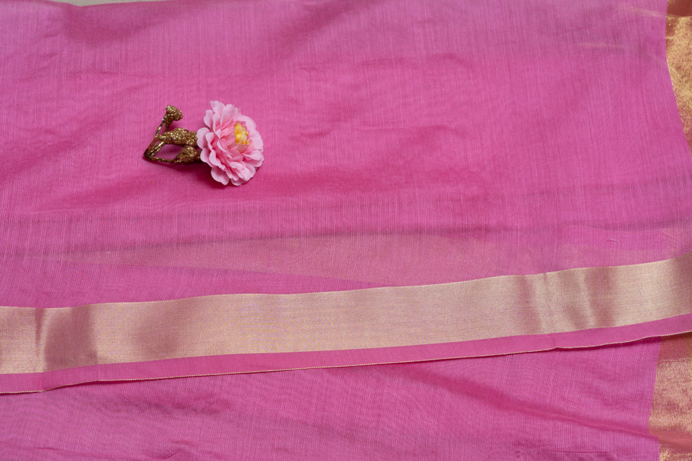 OMVAI Golden Border Chanderi Silk Dupatta - Pink