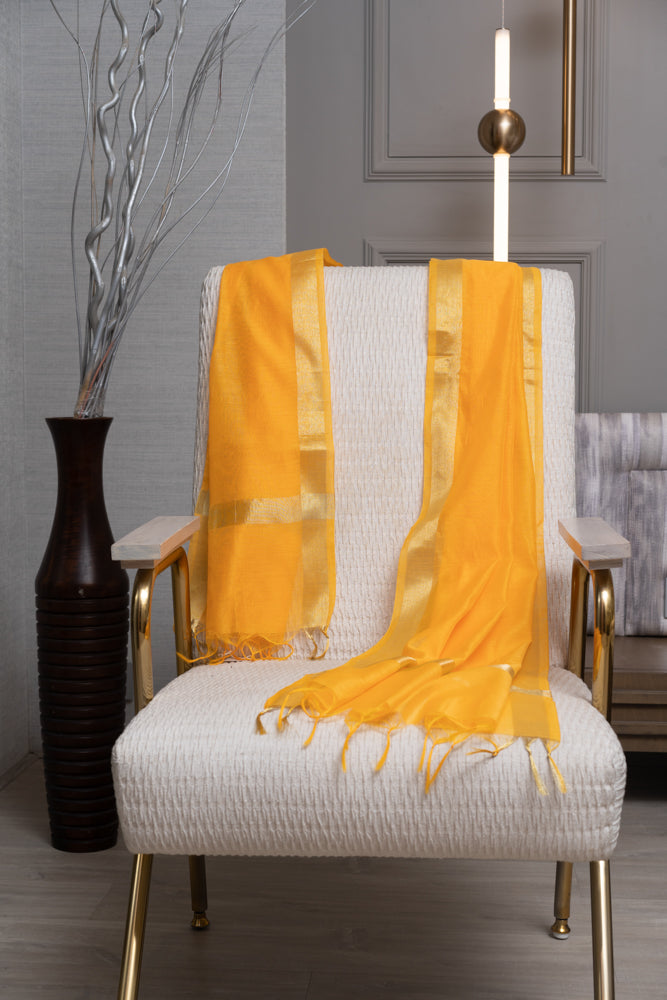 OMVAI Golden Border Chanderi Silk Dupatta - Sunshine Yellow