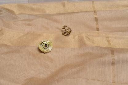 OMVAI Golden Border Chanderi Silk Dupatta - Beige
