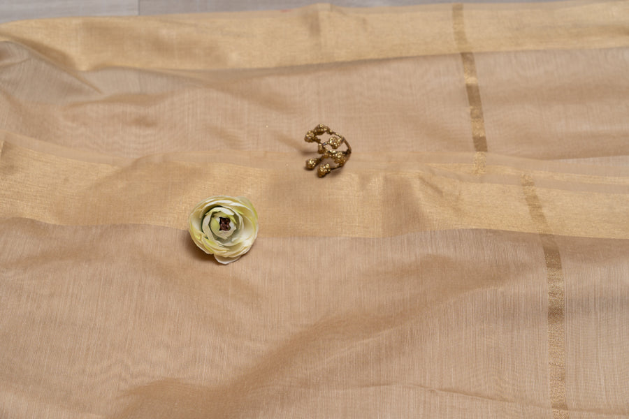 OMVAI Golden Border Chanderi Silk Dupatta - Beige