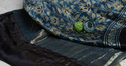 OMVAI Bel Sundari Hand Block Printed Premium Modal Stole with Zari Border - Blue