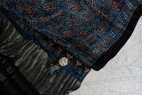 OMVAI Bel Sundari Hand Block Printed Premium Modal Stole with Zari Border - Navy