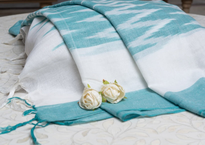 OMVAI The IKAT Dupatta with Tassels  - Prismatic Teal