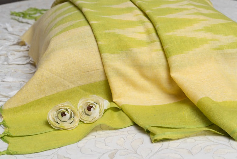OMVAI The IKAT Dupatta with Tassels  - Citrus Yellow