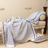 OMVAI Lehar Border Cotton Woven Throw Blanket / Comforter - Blue