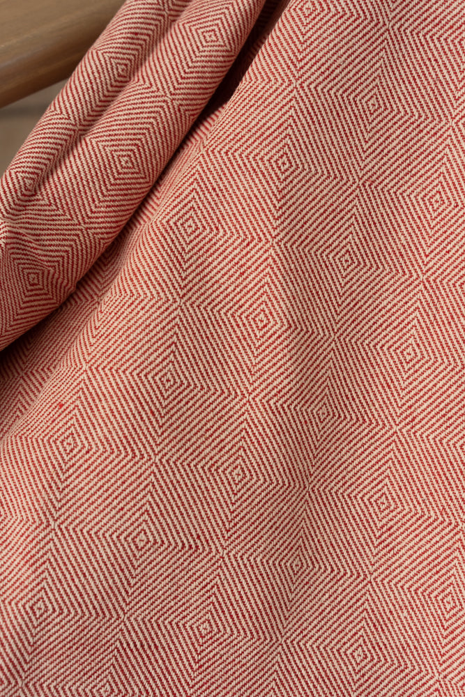 OMVAI Diamond Weave with Border Cotton Woven Throw Blanket / Comforter - Red