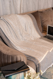 OMVAI Regal Patterned Woven Throw Blanket / Comforter with Border - Mushroom with Charcoal grey