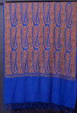 THE PAISLEY BUTA Exquisite Machine Embroidered Stole - Blue with Multicolor Paisley