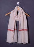 PALLA BORDER Gracious Hand Embroidered Stole - Pearl white Red
