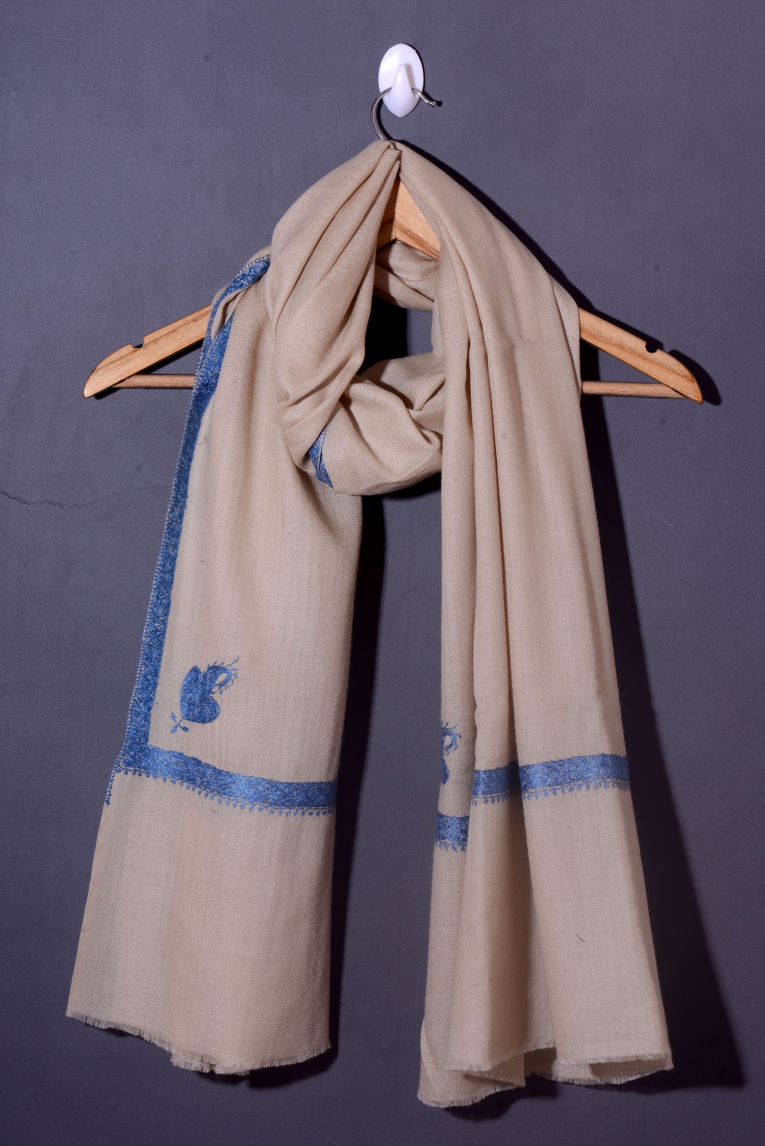 PALLA BUTI Magnificent Hand Embroidered Stole - Ivory Blue