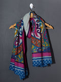 MUGHAL BUTA Exquisite Kalamkari Kani Stole with Hand embroidery - Aqua