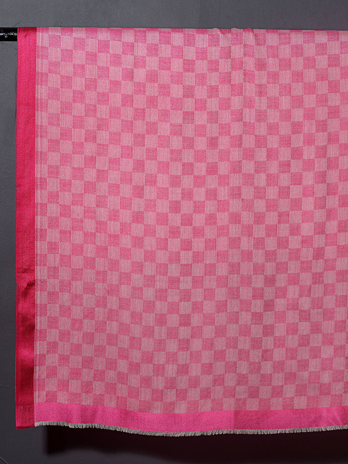 Chess Checks Patterned Pashmina Stole - Pretty Pink