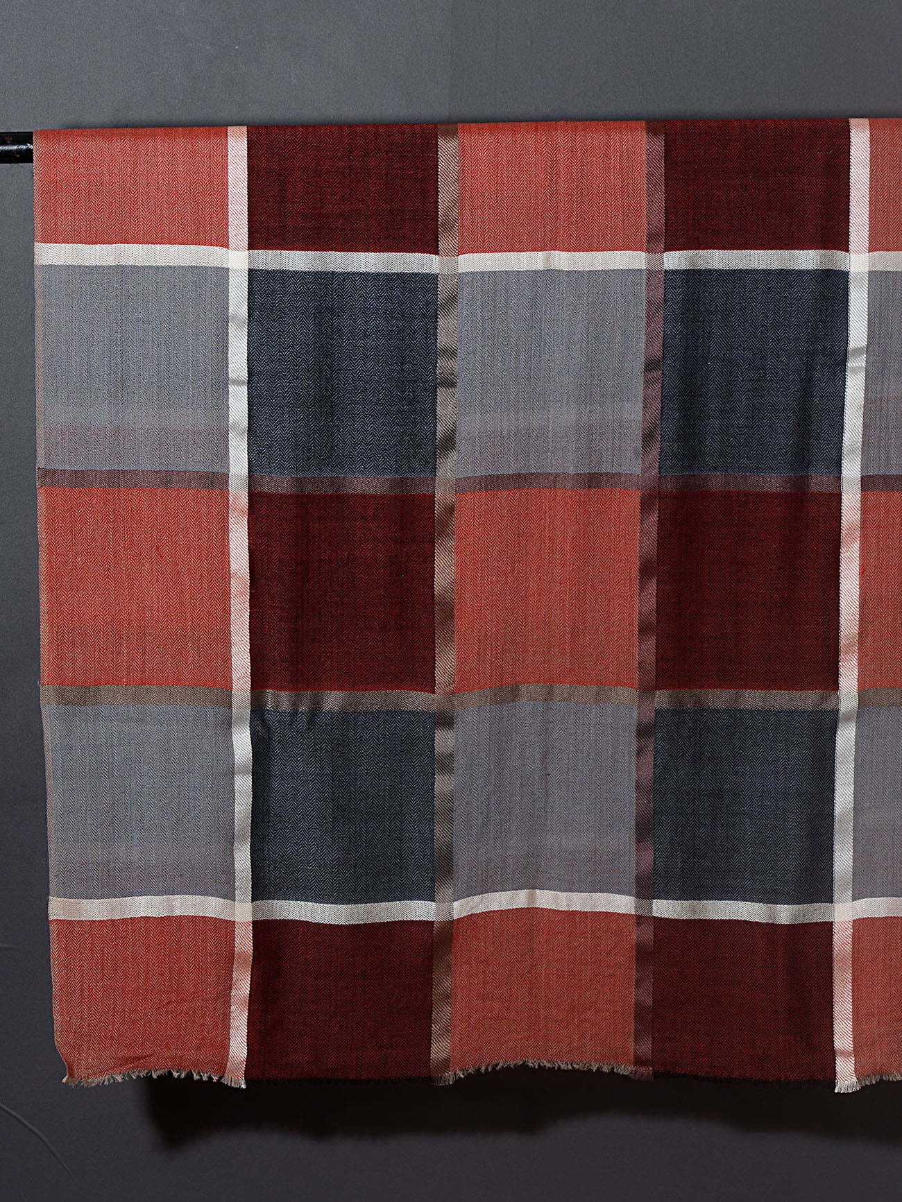 Bold Checks Patterned Pashmina Stole - Rust with Grey