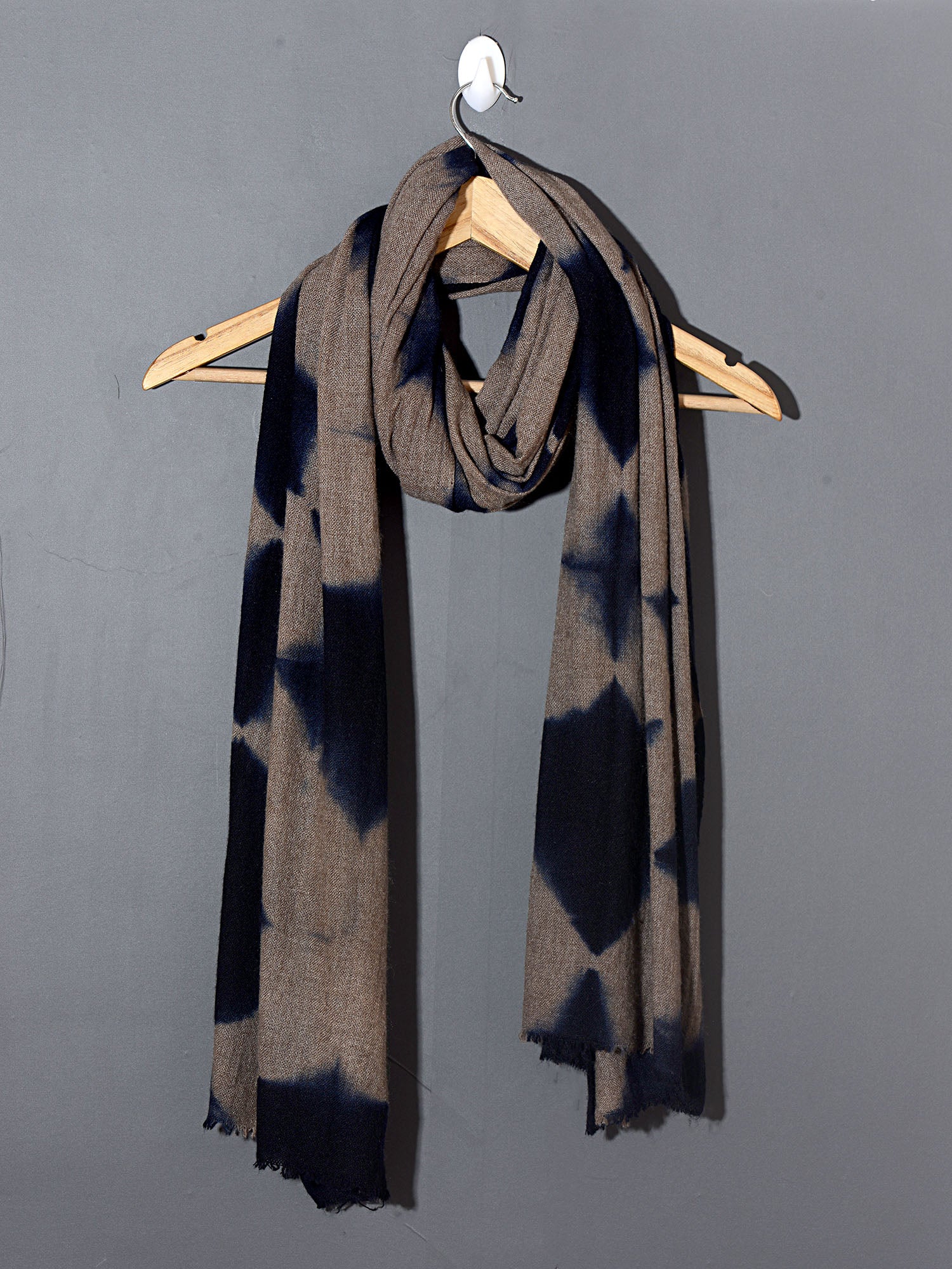 Tie and Dye Starlight  Super Soft Woolen Muffler - Natural with Prussian Blue
