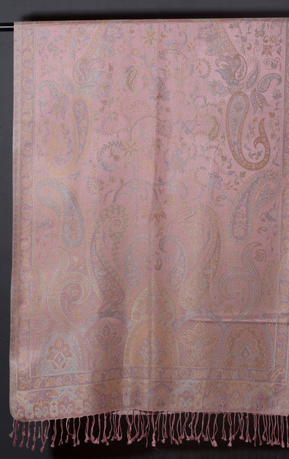 OMVAI Ornamental Paisley Premium Woven Silk Stole - Baby Pink