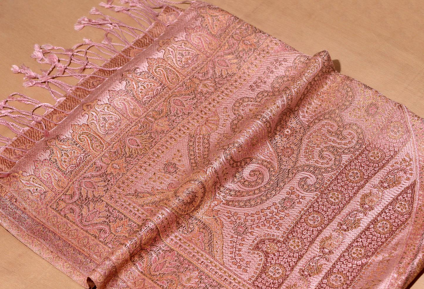 OMVAI Ornamental Paisley Premium Woven Silk Stole - Pretty Pink