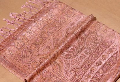OMVAI Ornamental Paisley Premium Woven Silk Stole - Pretty Pink