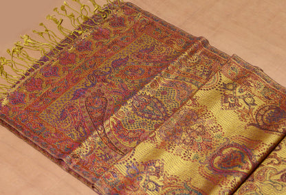 OMVAI Ornamental Paisley Premium Woven Silk Stole - Ochre Yellow