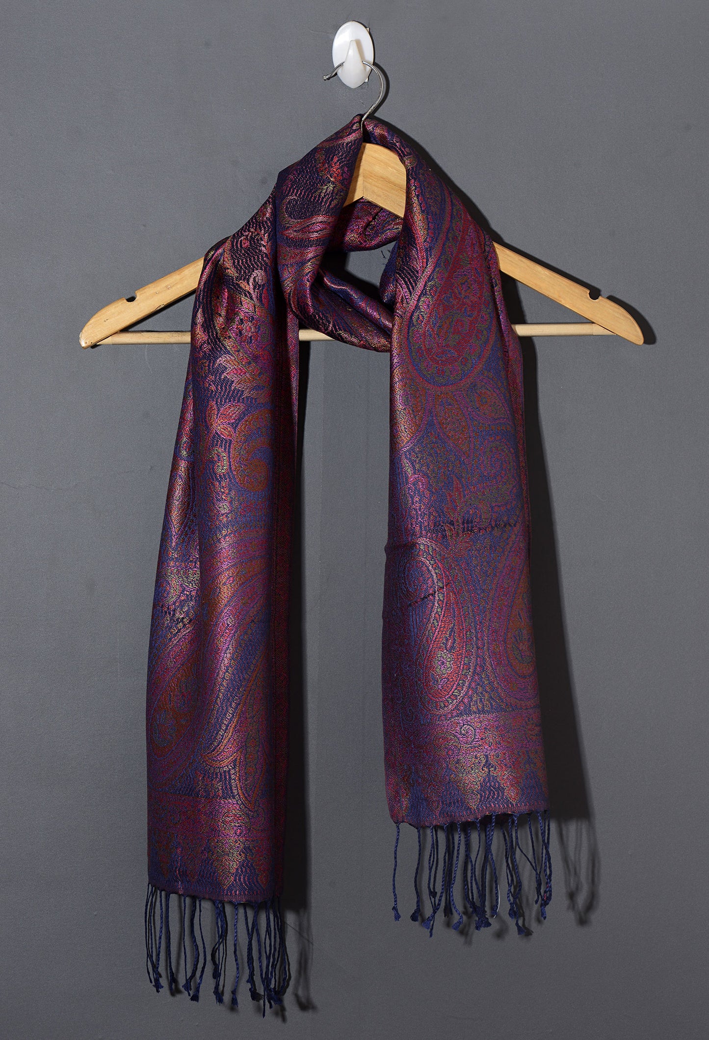 OMVAI Ornamental Paisley Premium Woven Silk Stole - Purple Passion