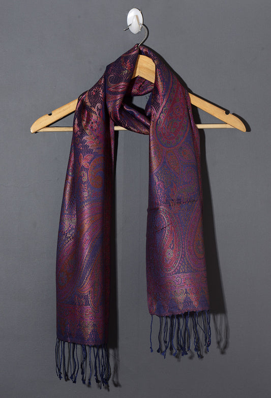 OMVAI Ornamental Paisley Premium Woven Silk Stole - Purple Passion