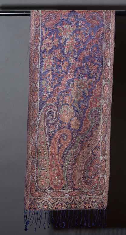 OMVAI Ornamental Paisley Premium Woven Silk Stole - Blue