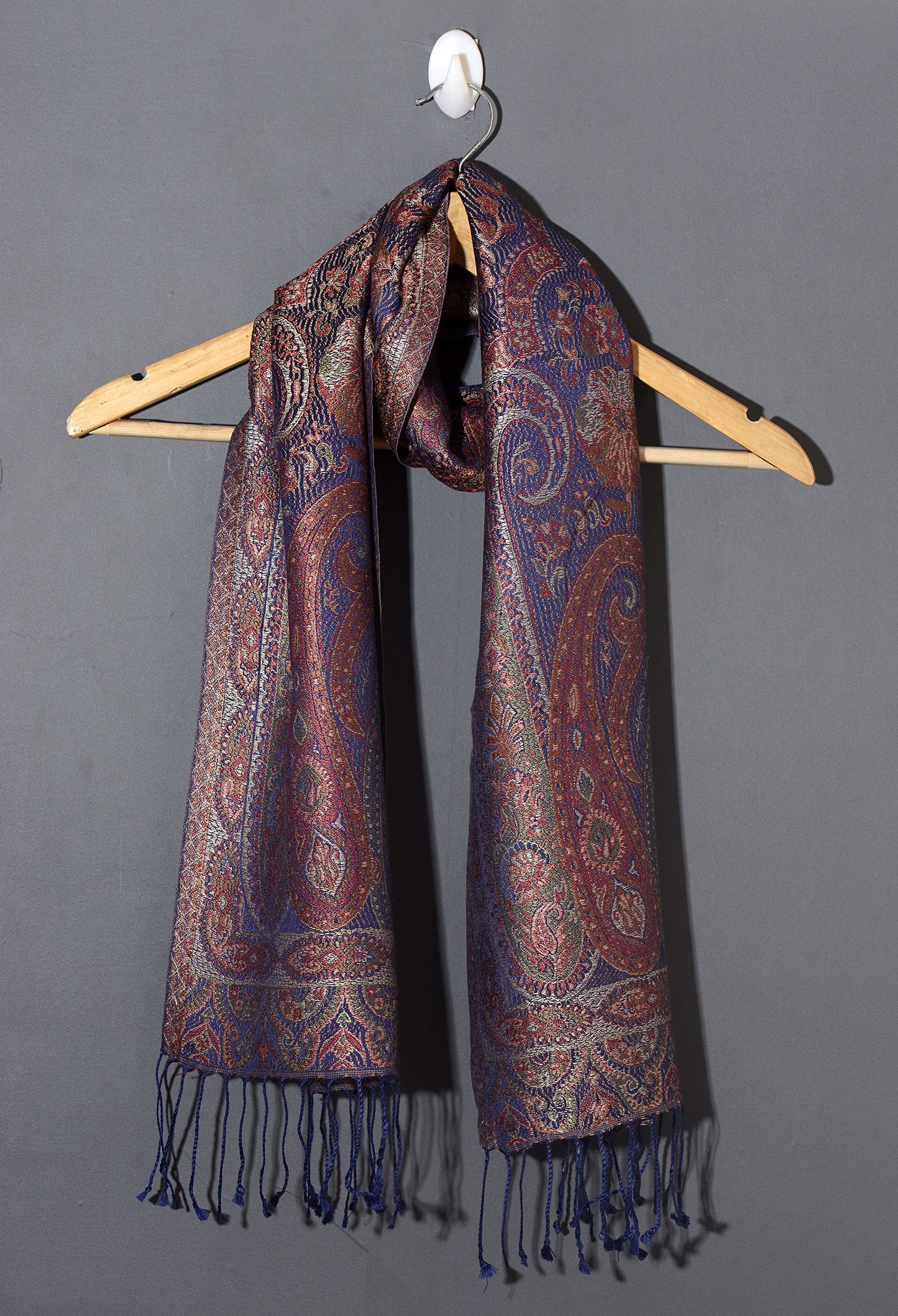 OMVAI Ornamental Paisley Premium Woven Silk Stole - Blue