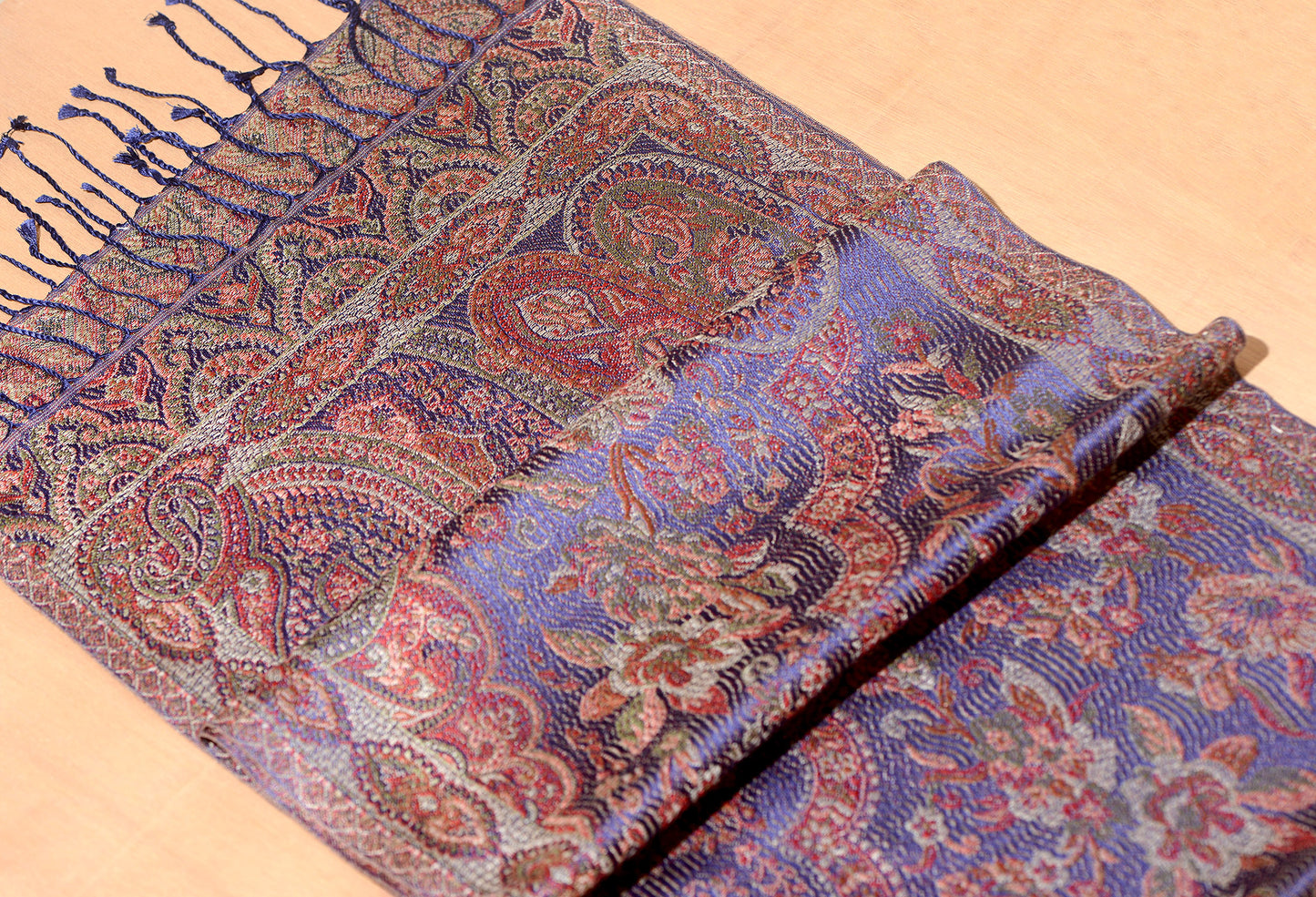 OMVAI Ornamental Paisley Premium Woven Silk Stole - Blue