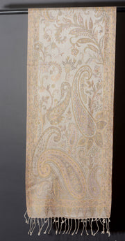 OMVAI Ornamental Paisley Premium Woven Silk Stole - Pearl White