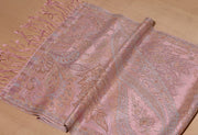 OMVAI Ornamental Paisley Premium Woven Silk Stole - Powder Pink