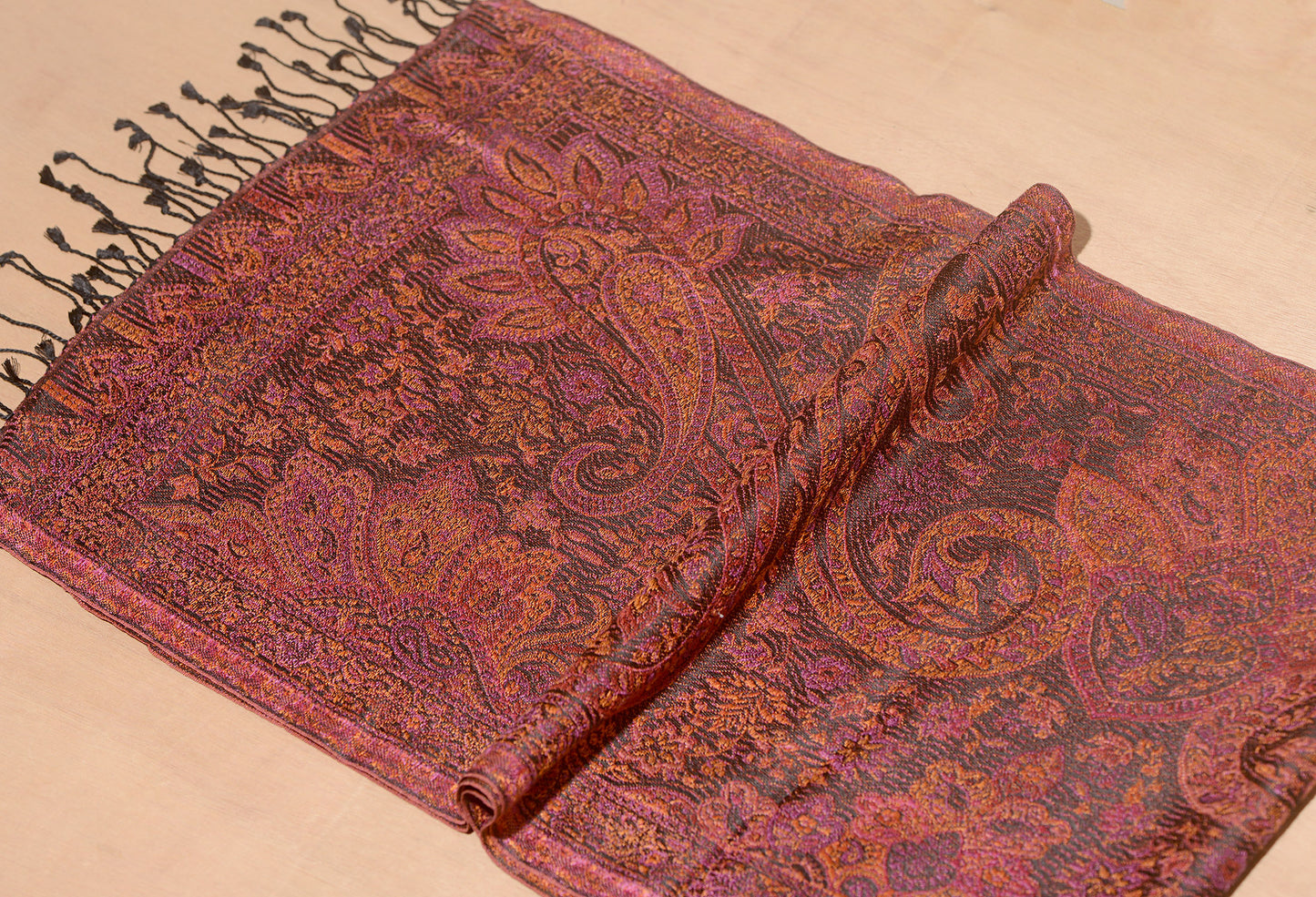 OMVAI Ornamental Paisley Premium Woven Silk Stole - Royal Burgundy