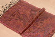 OMVAI Ornamental Paisley Premium Woven Silk Stole - Royal Burgundy