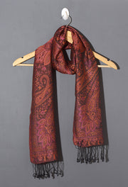 OMVAI Ornamental Paisley Premium Woven Silk Stole - Royal Burgundy